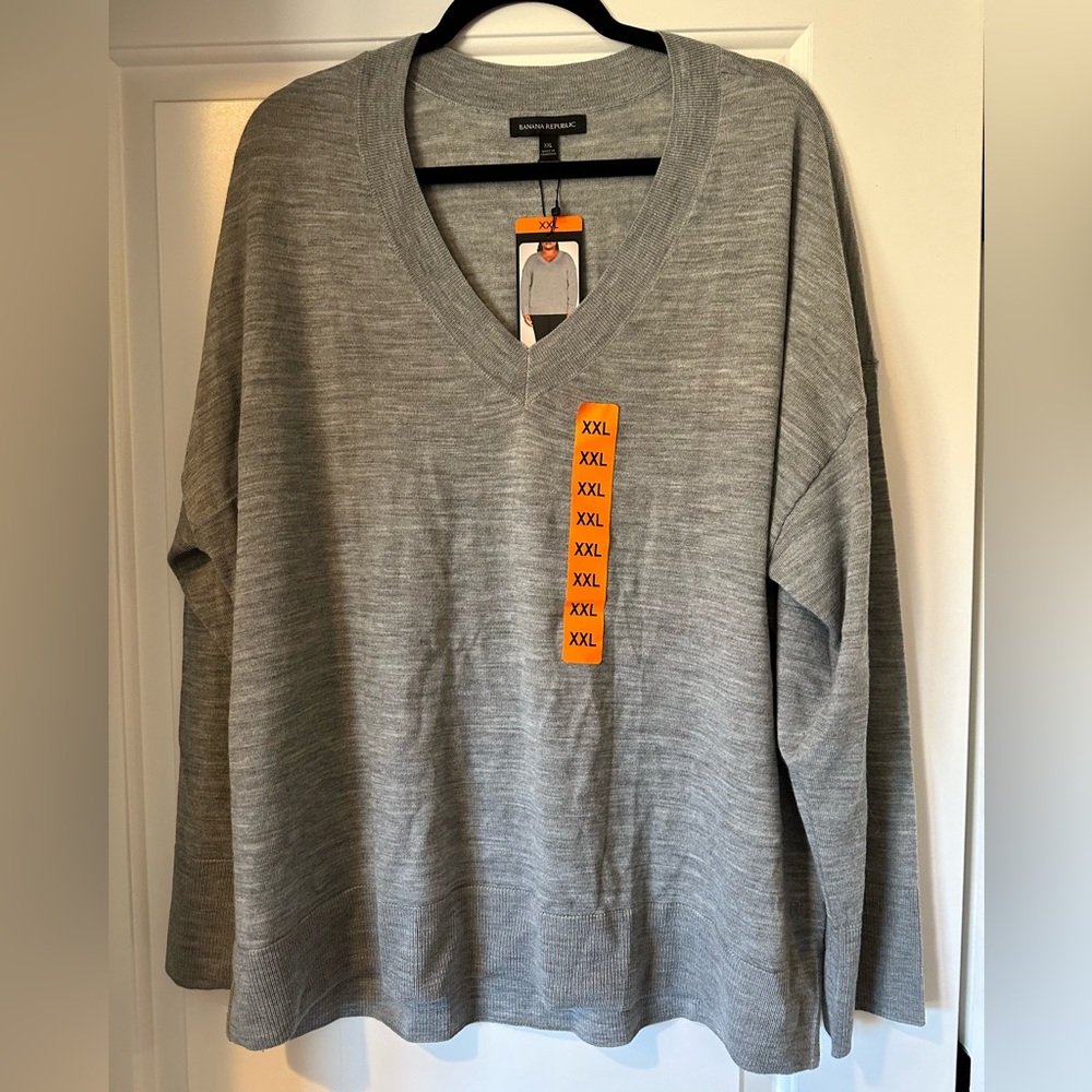 Banana Republic sweater. NWT. Grey beautiful V neck sweater. Merino wool